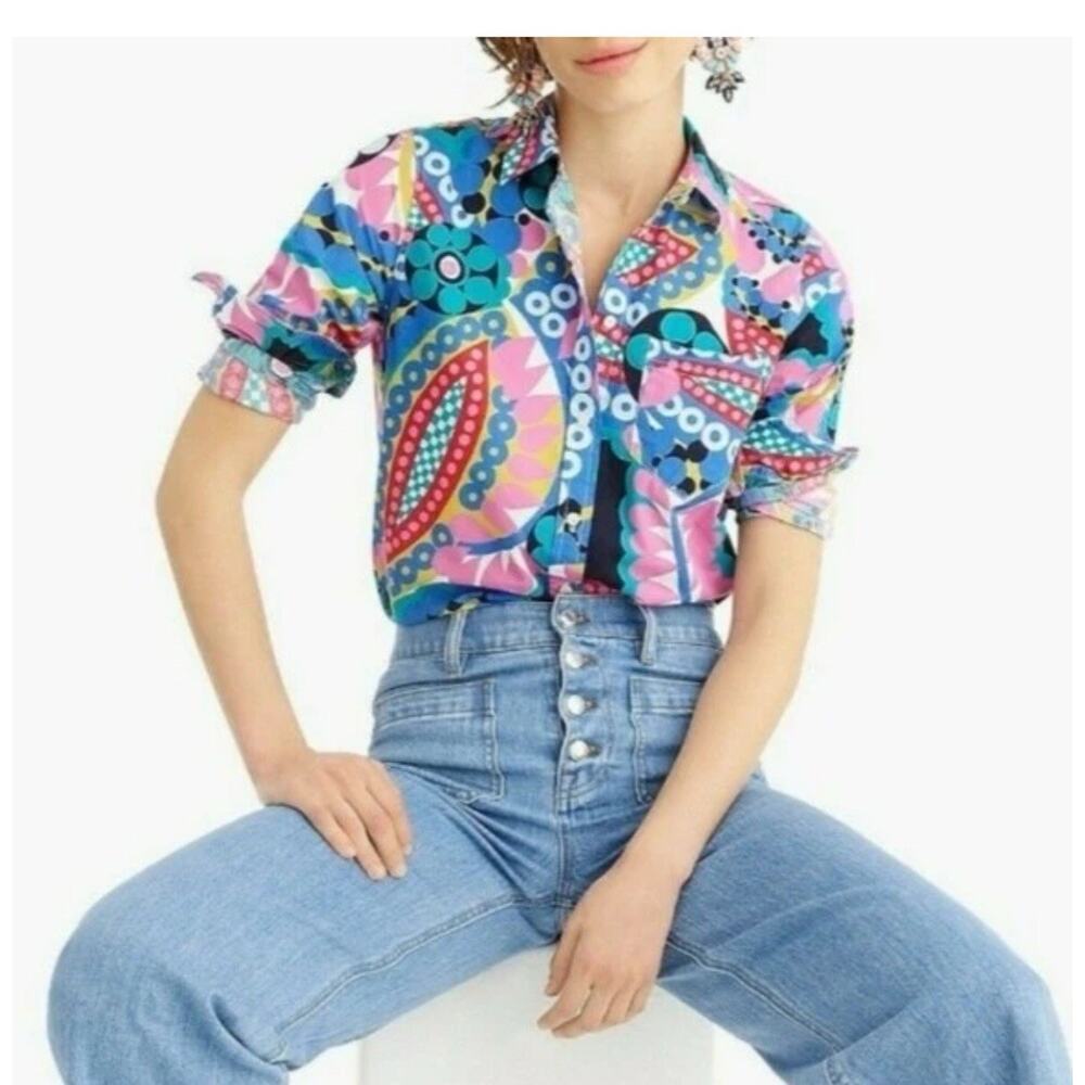 J Crew Classic Boy Fit Shirt in Ratti Kaleidoscope Print Size 4 2250
